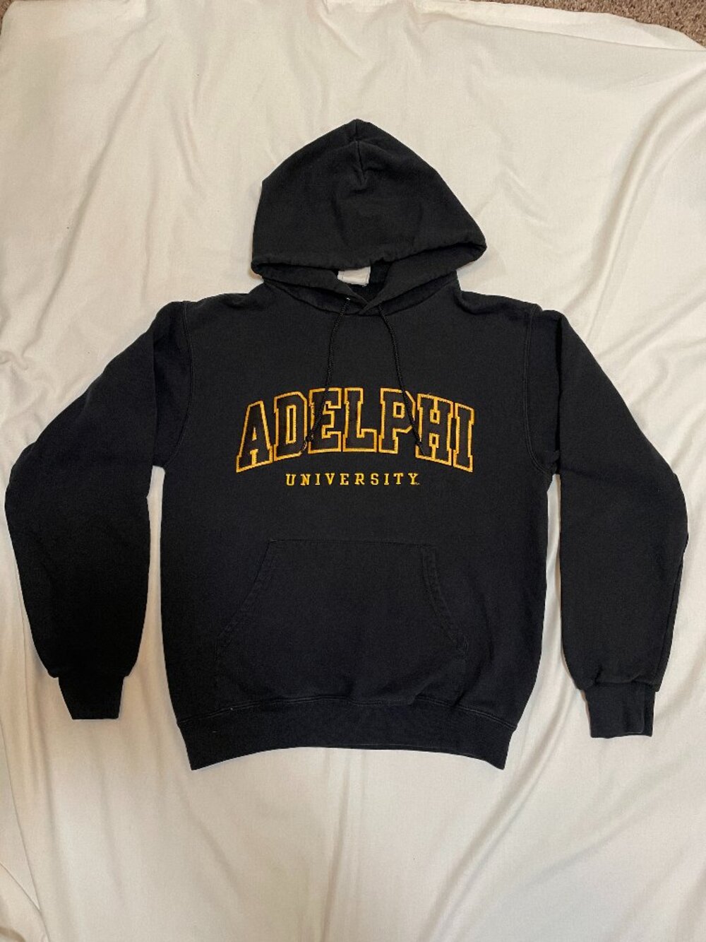 Adelphi University Hoodie by Champion Mens Small Black Yellow Preowned
